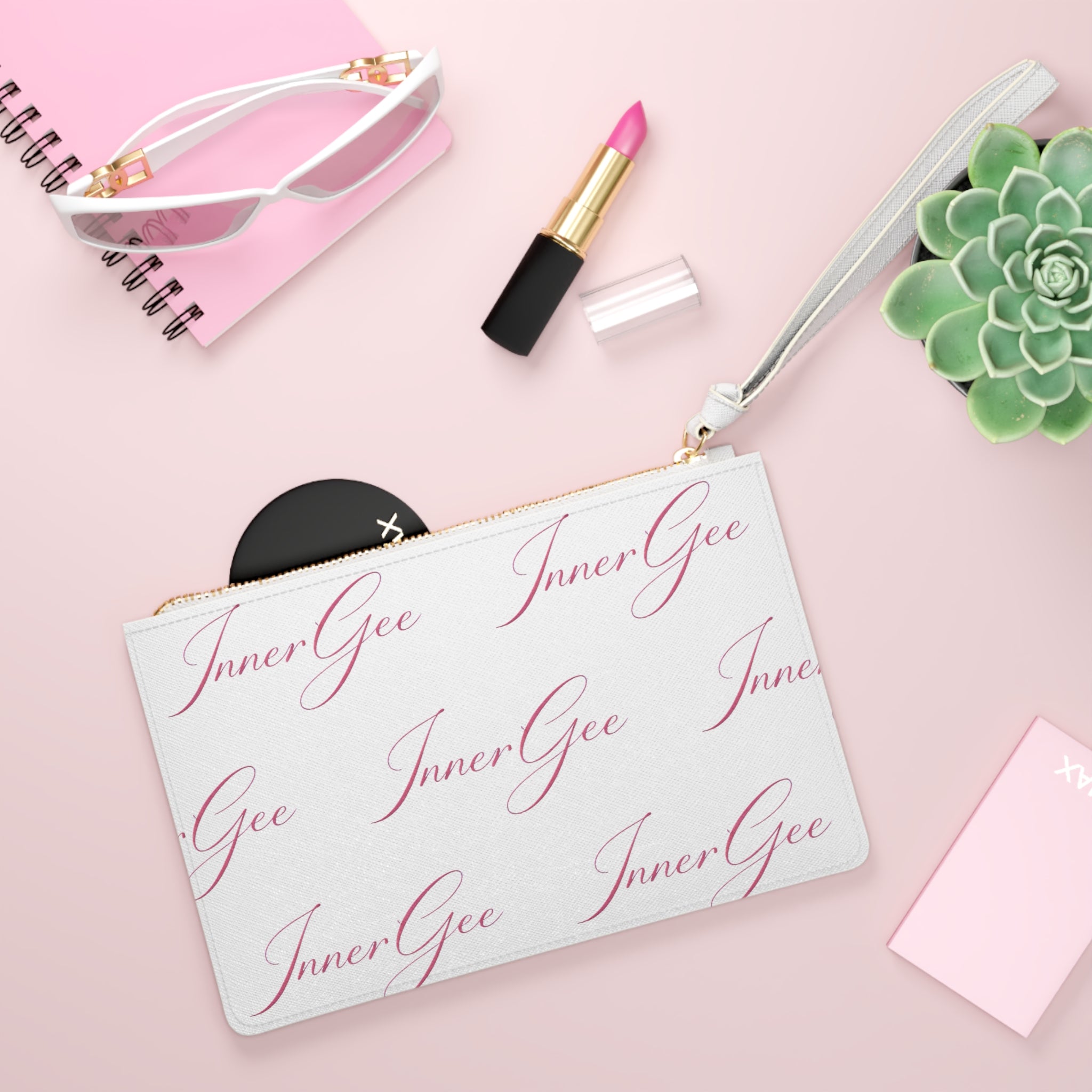 InnerGee Script Clutch Bag — Pink Monogram Wristlet Purse