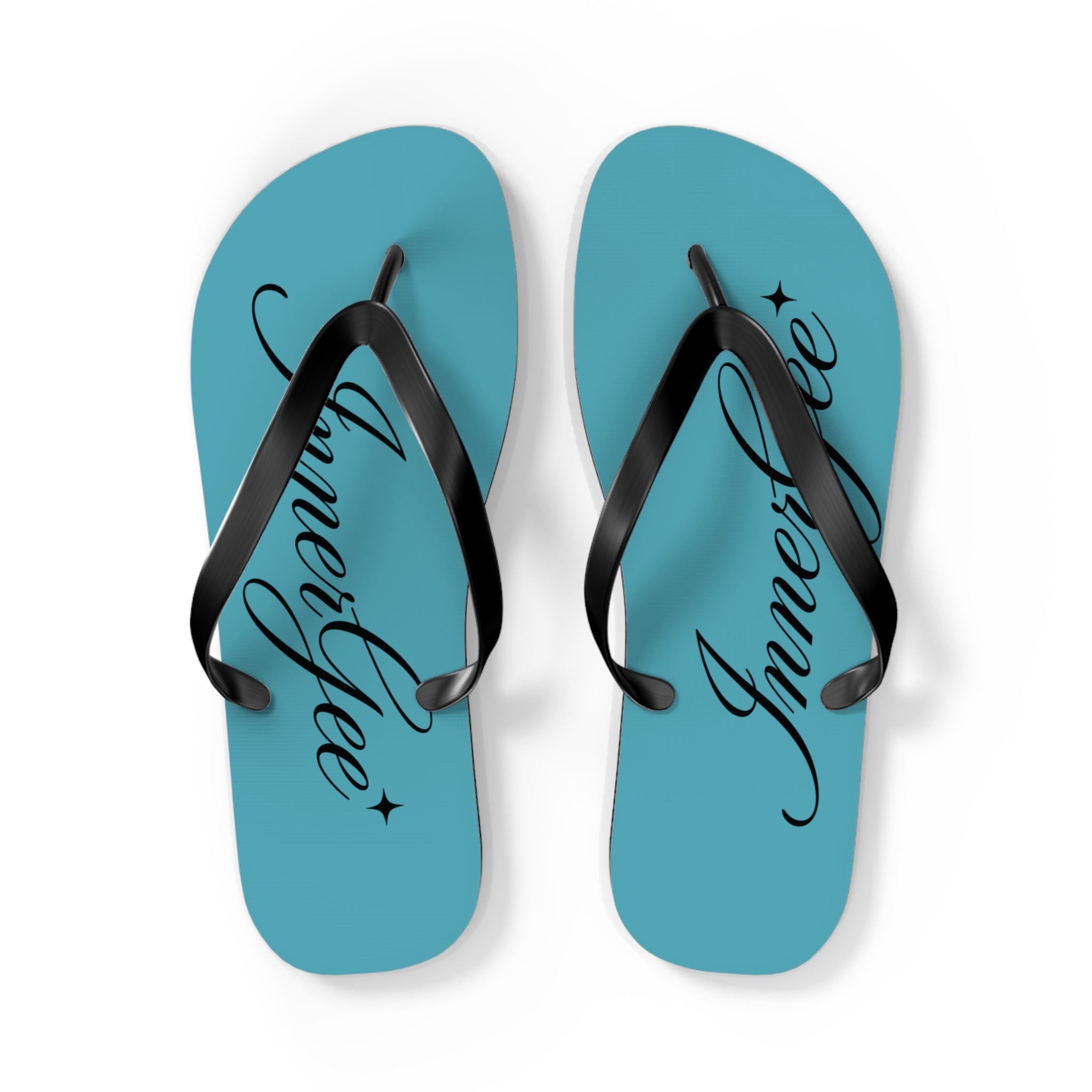 Innergee Turquoise Script Flip Flops –  Beach Sandals