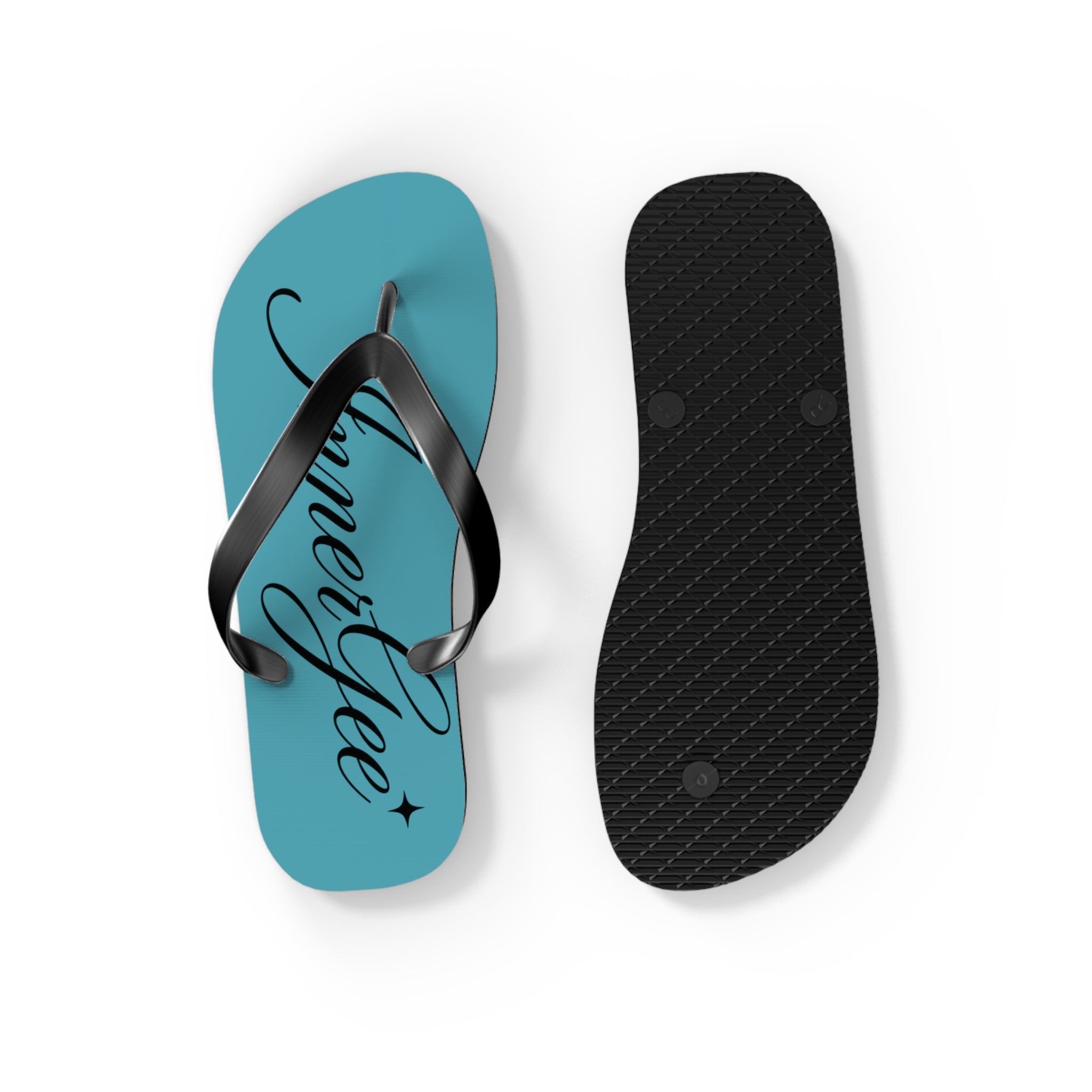 Innergee Turquoise Script Flip Flops –  Beach Sandals