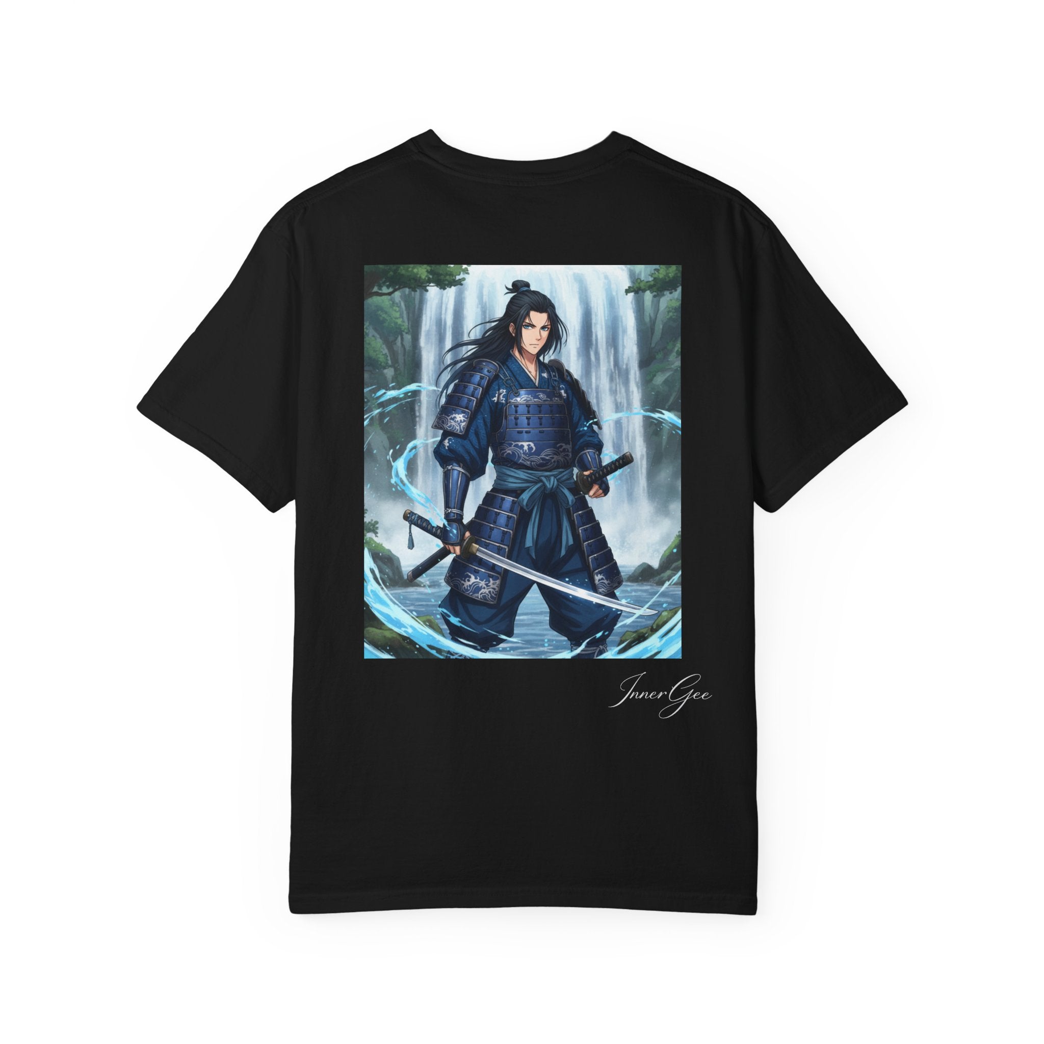 InnerGee Water Element T-Shirt — Blue Kanji & Warrior Graphic