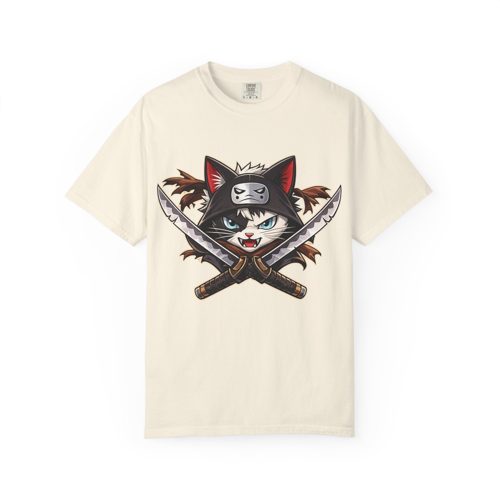 Double the Fury Cat T-Shirt — Fierce Cat Holding Two Swords