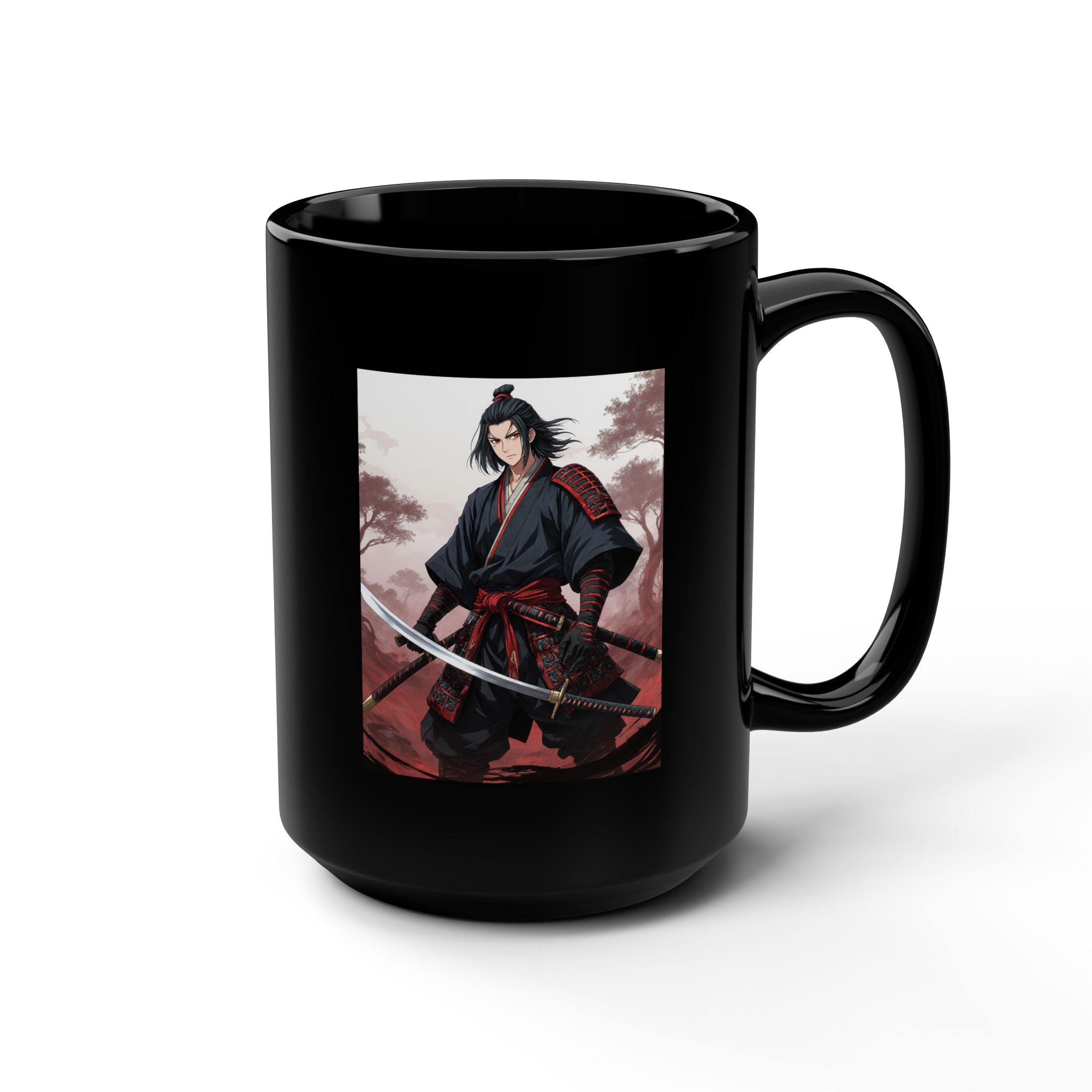 Fire Samurai Kanji Black Mug — 15oz Ceramic