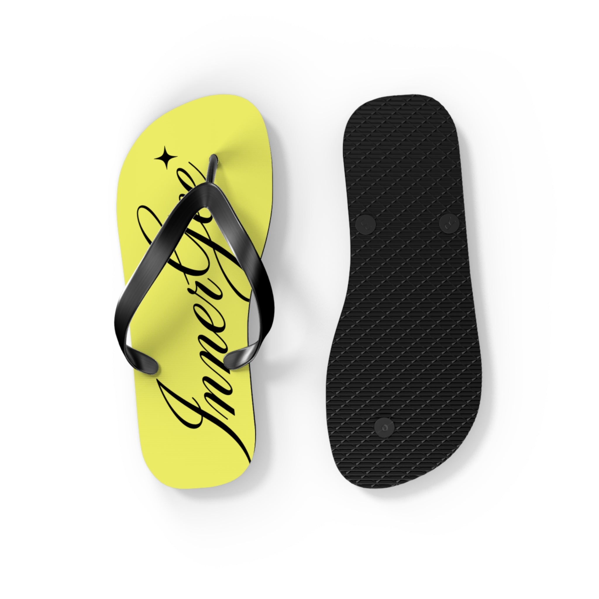 Yellow 'InnerGee' Script Flip Flops – Beach Sandals with Stylish Script Logo
