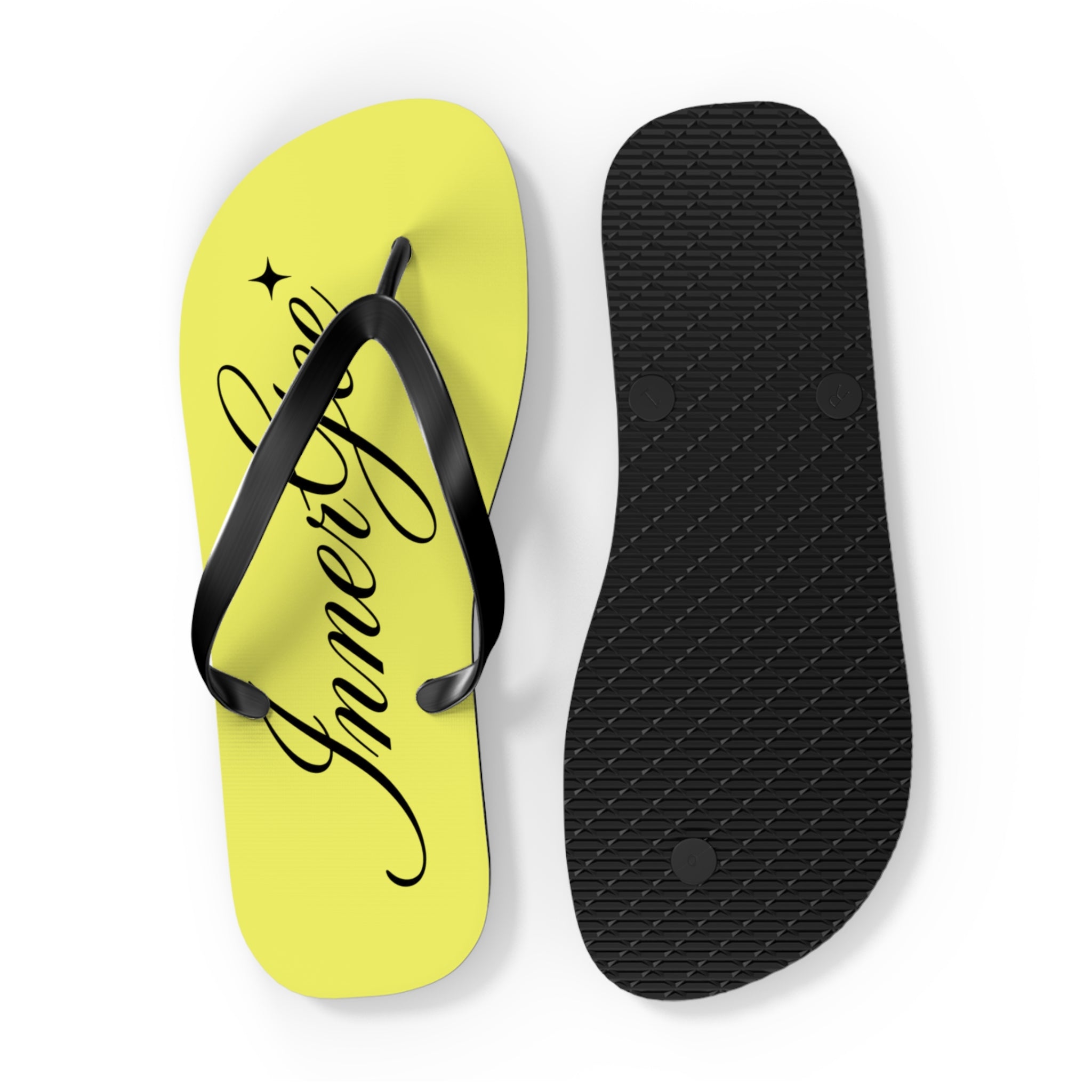 Yellow 'InnerGee' Script Flip Flops – Beach Sandals with Stylish Script Logo