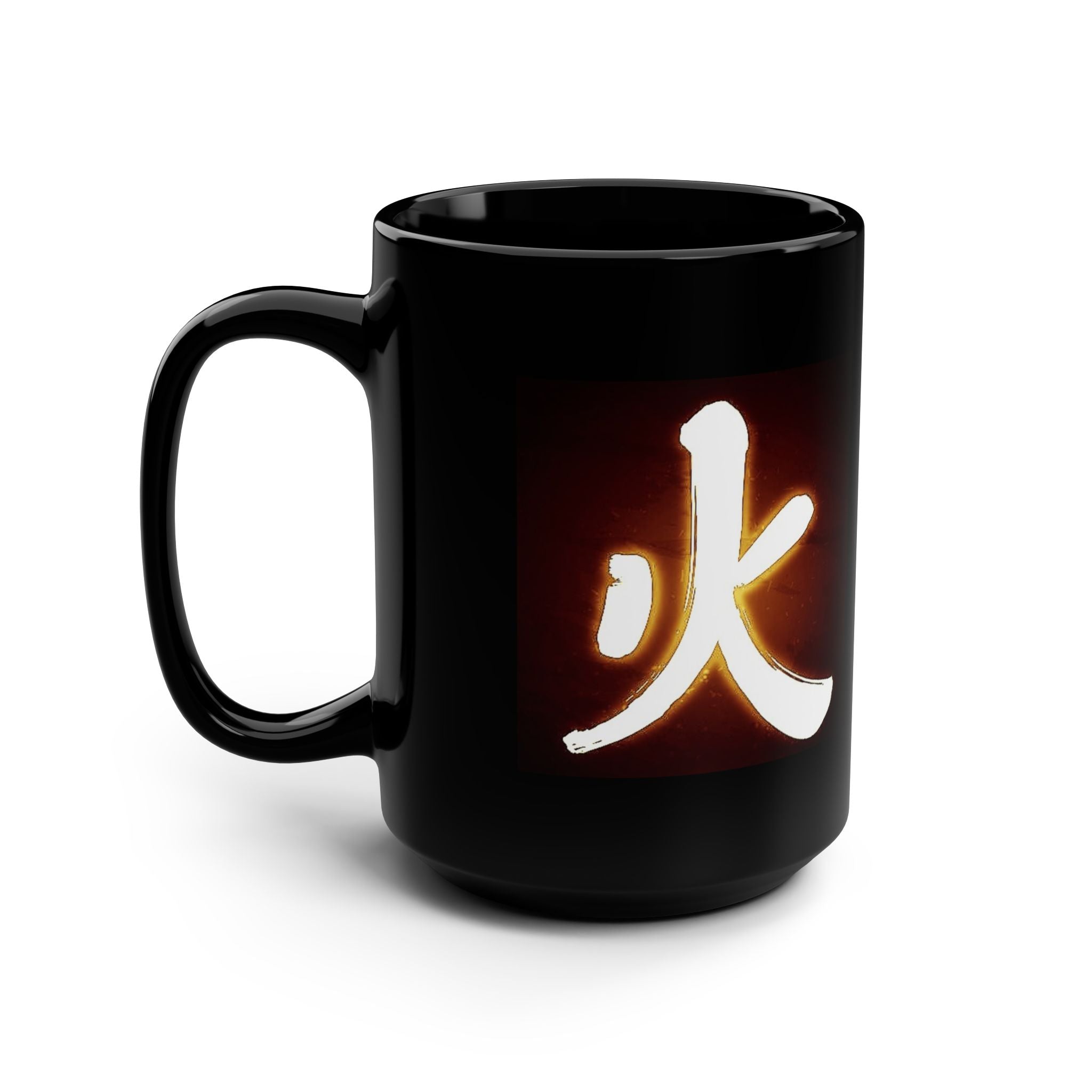 Fire Samurai Kanji Black Mug — 15oz Ceramic