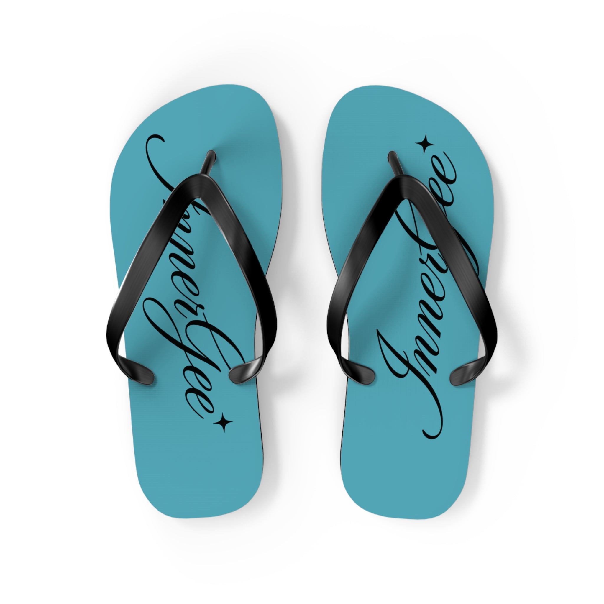 Innergee Turquoise Script Flip Flops –  Beach Sandals