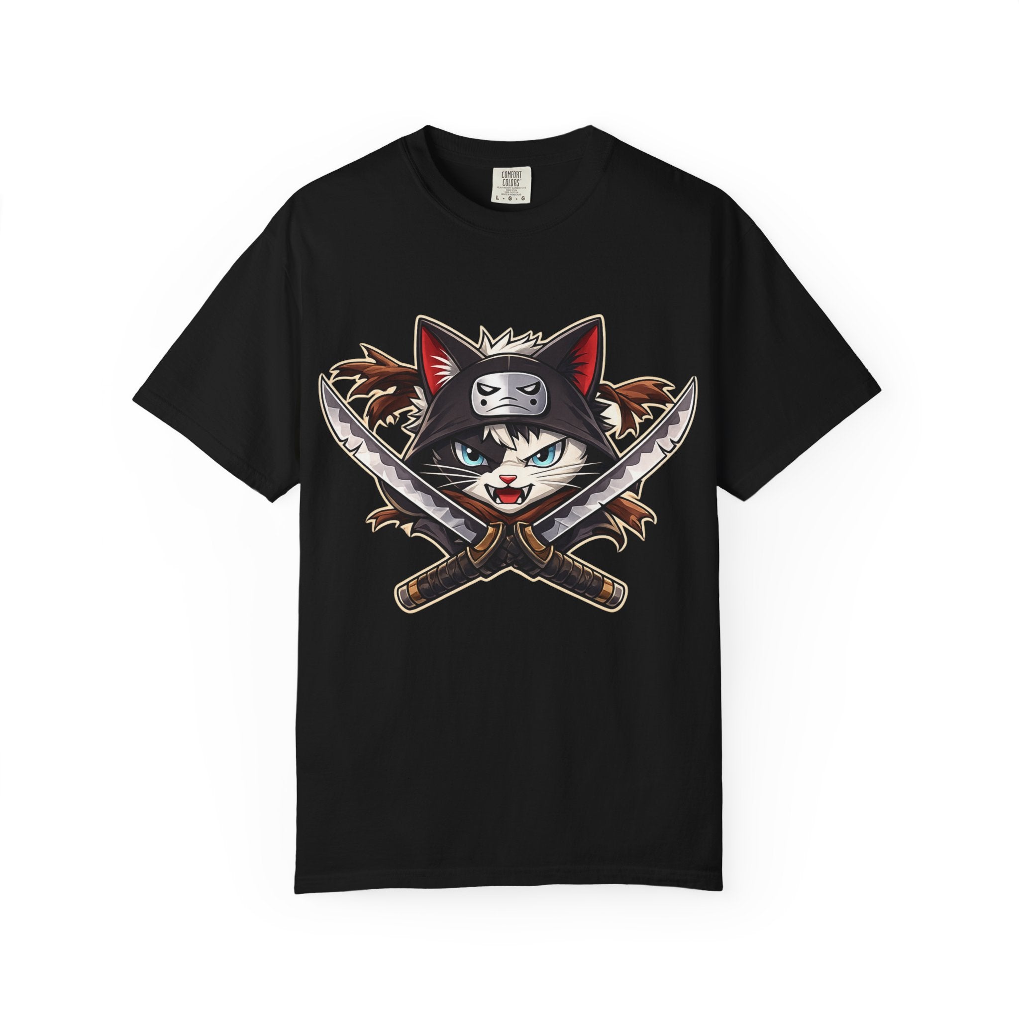 Double the Fury Cat T-Shirt — Fierce Cat Holding Two Swords
