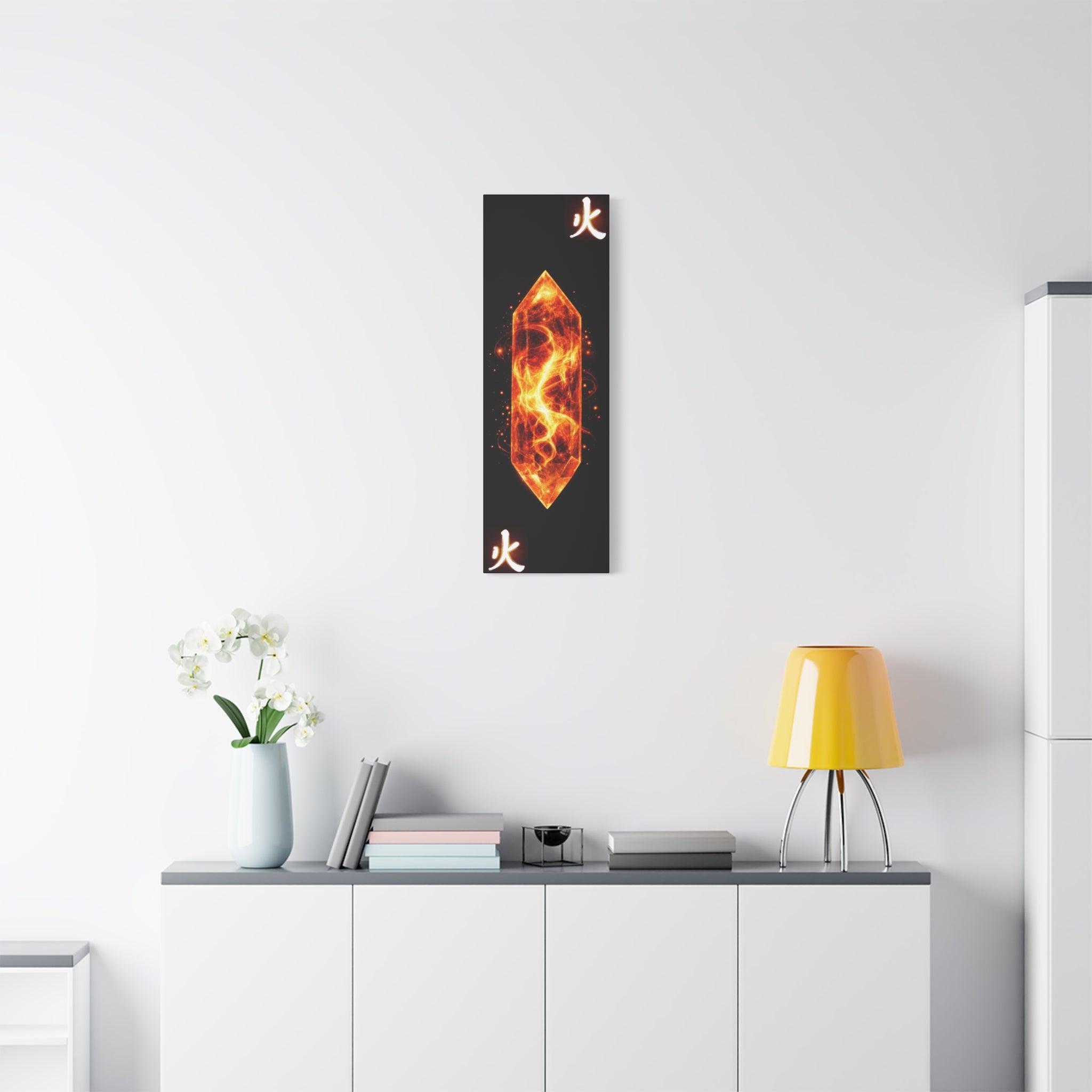 Innergee Fire Elemental Crystal Matte Canvas Print — Stretched Wall Art with Fire Kanji