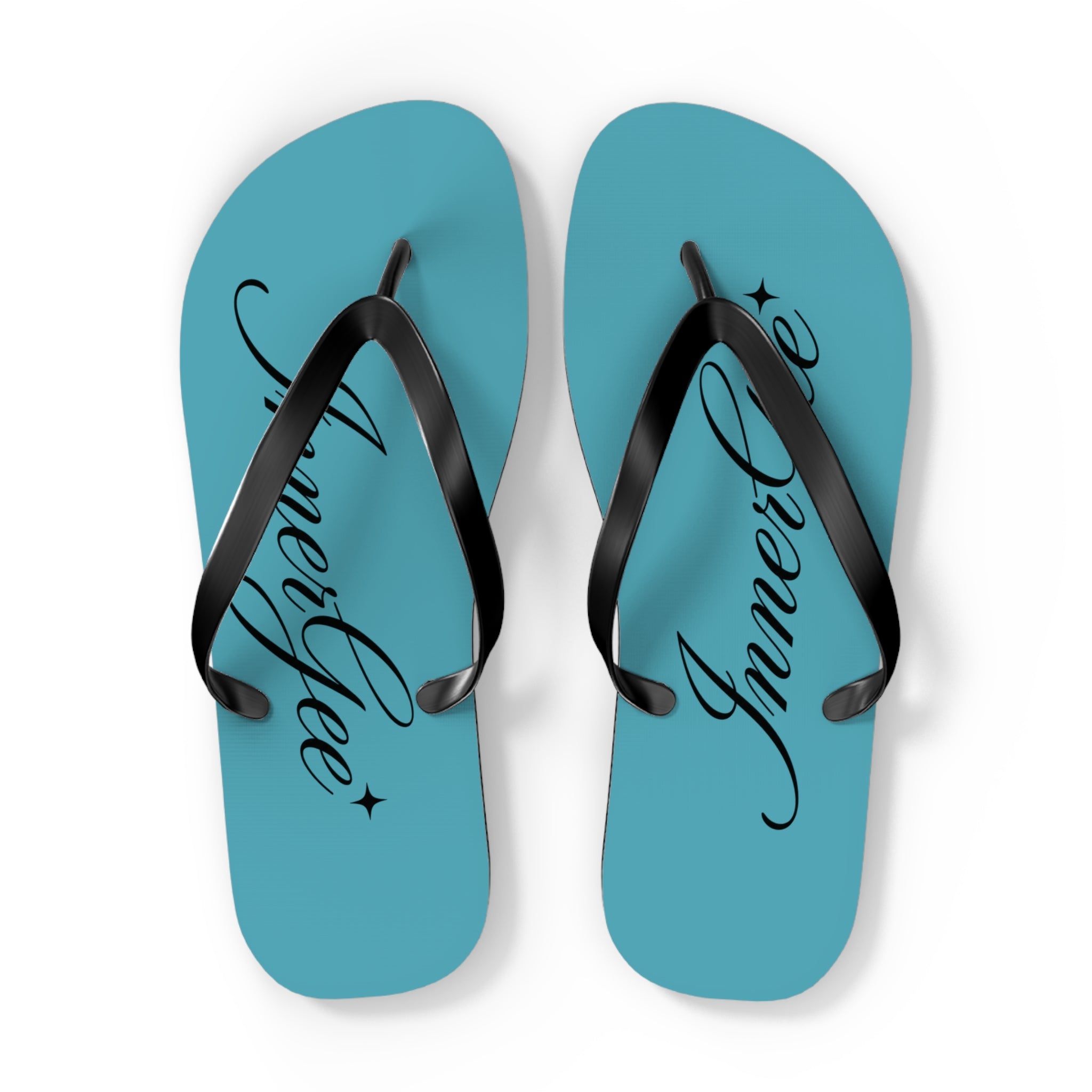 Innergee Turquoise Script Flip Flops –  Beach Sandals