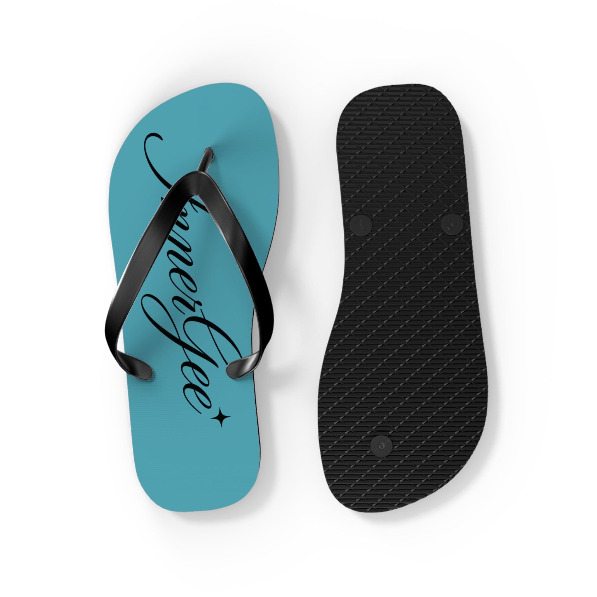 Innergee Turquoise Script Flip Flops –  Beach Sandals