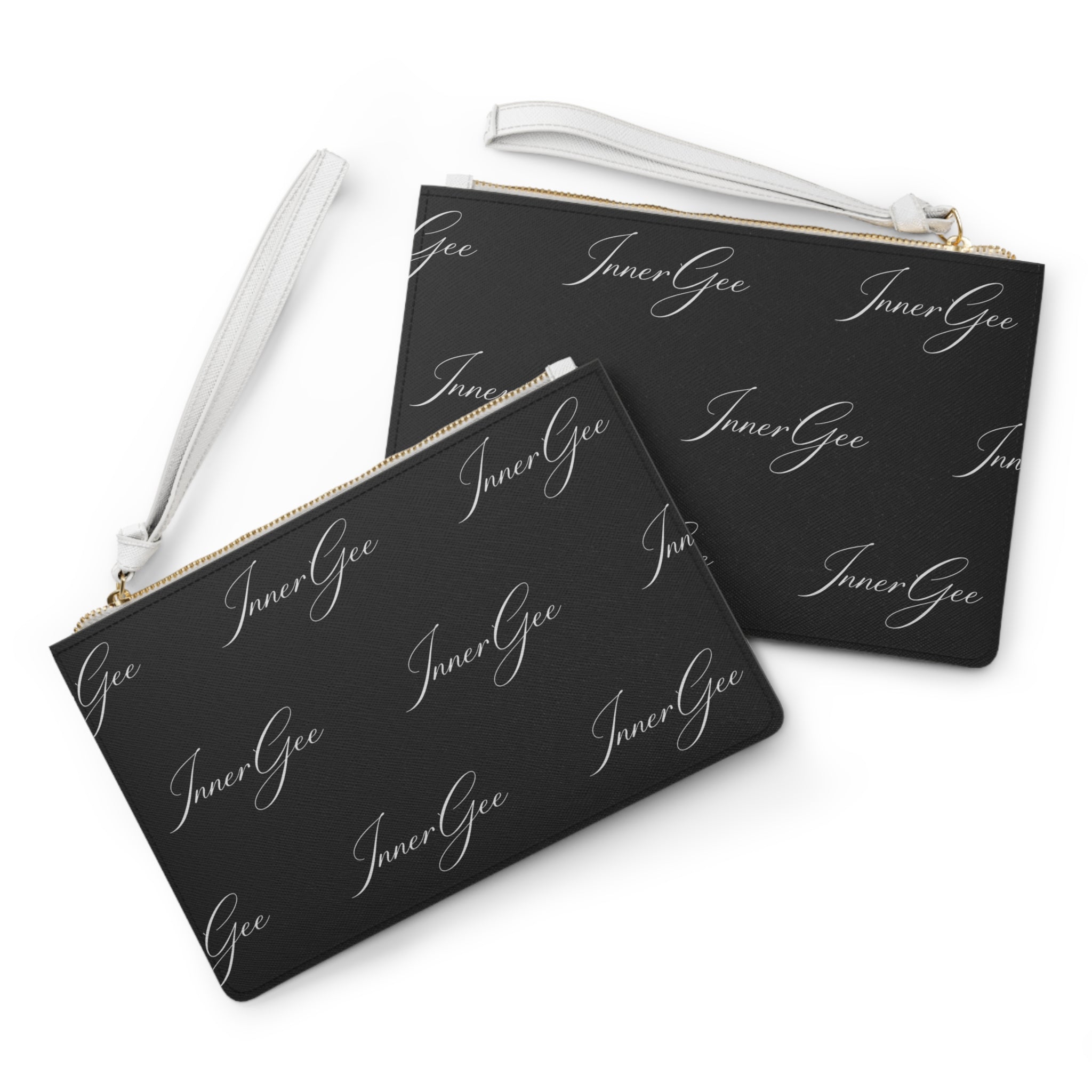 InnerGee Script Logo Clutch Bag — Black Monogram Wristlet Purse