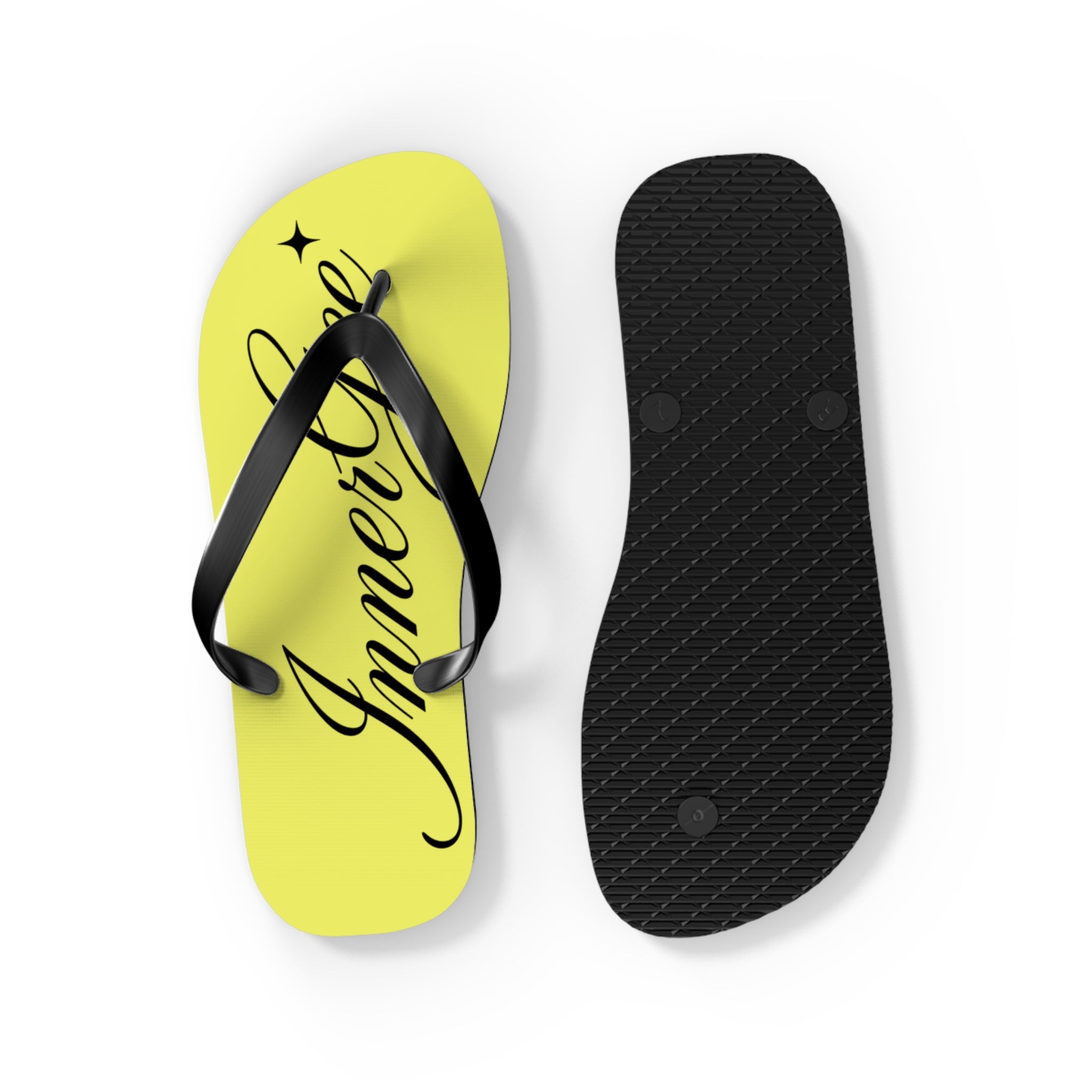 Yellow 'InnerGee' Script Flip Flops – Beach Sandals with Stylish Script Logo
