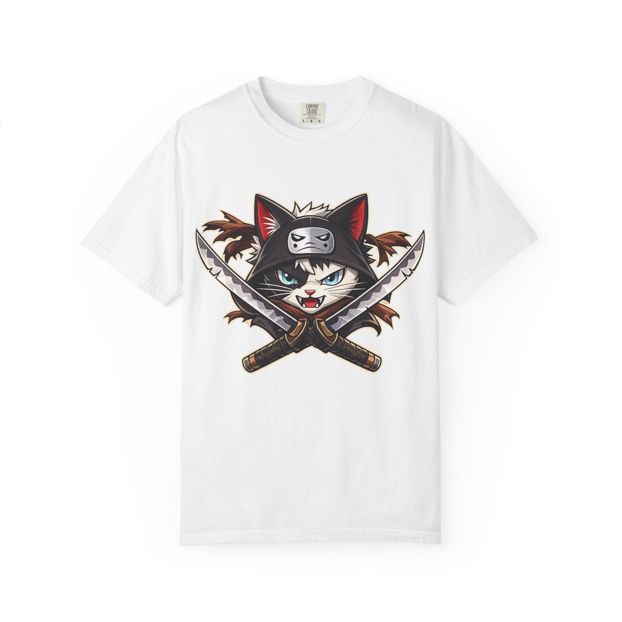 Double the Fury Cat T-Shirt — Fierce Cat Holding Two Swords