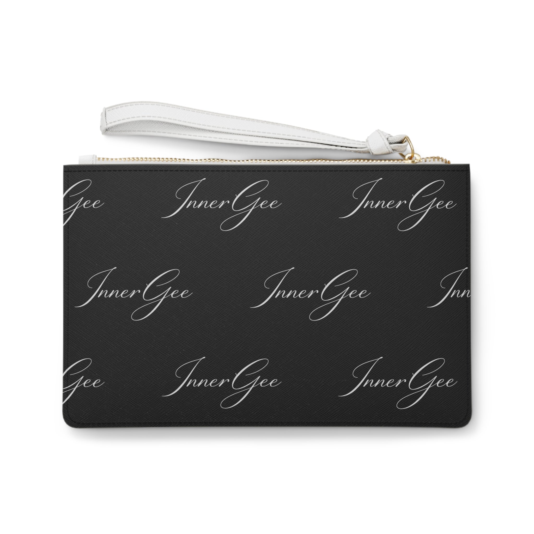 InnerGee Script Logo Clutch Bag — Black Monogram Wristlet Purse