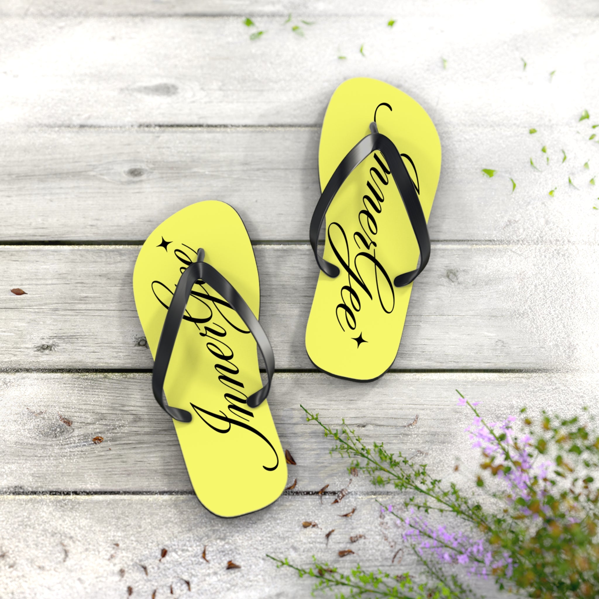 Yellow 'InnerGee' Script Flip Flops – Beach Sandals with Stylish Script Logo