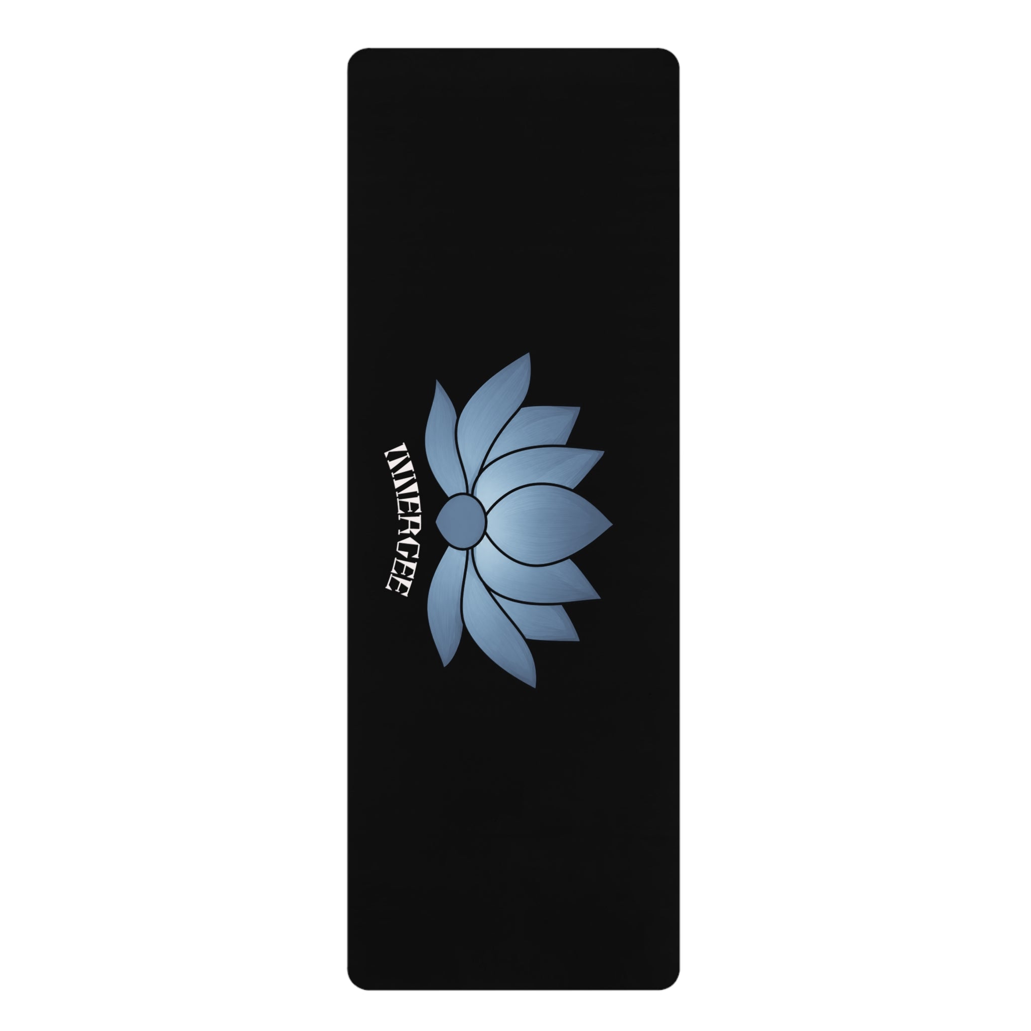 Blue Lotus Rubber Yoga Mat — "Innergee" Curved Text