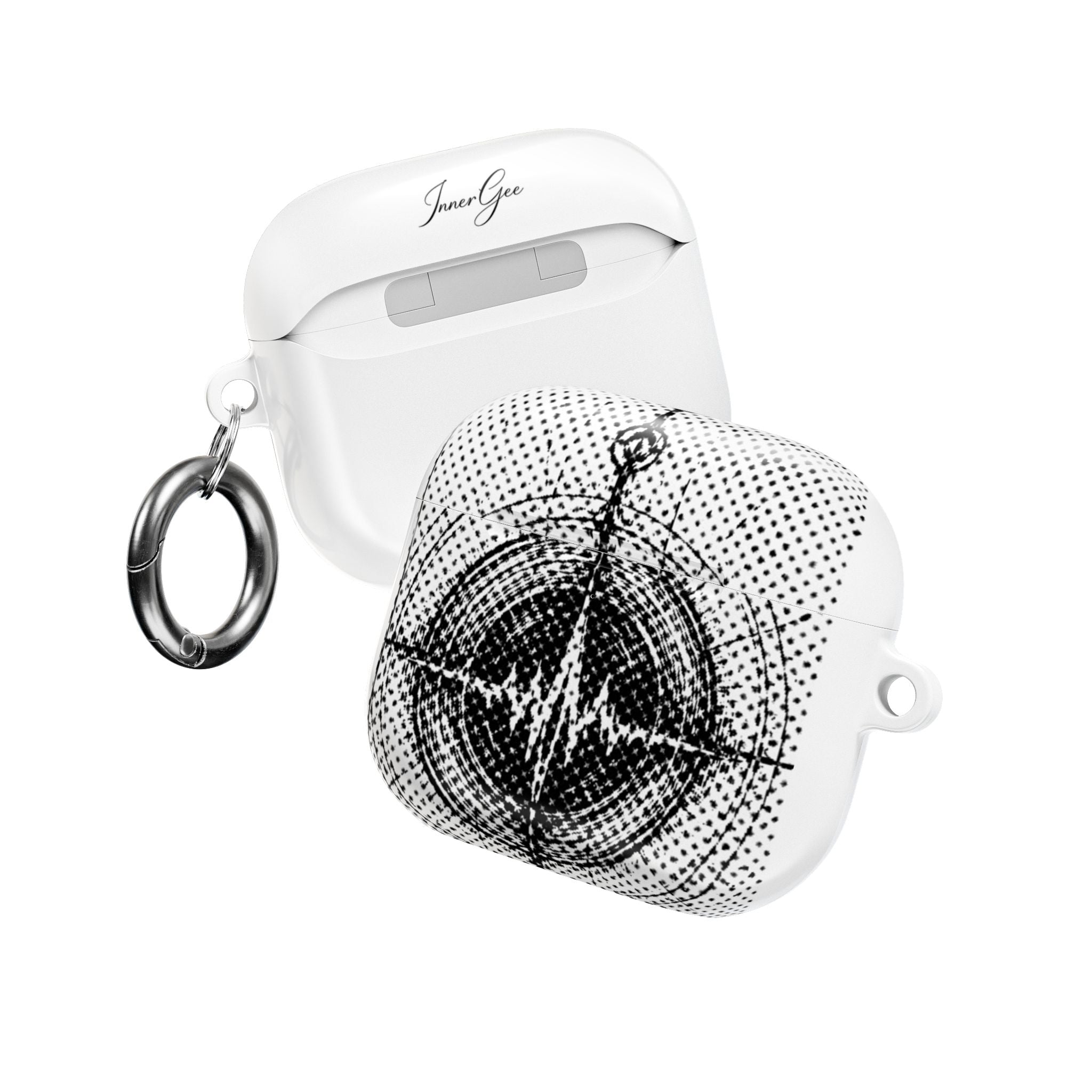 Innergee Halftone Pulse AirPod Case — Black & White Retro Dot Design