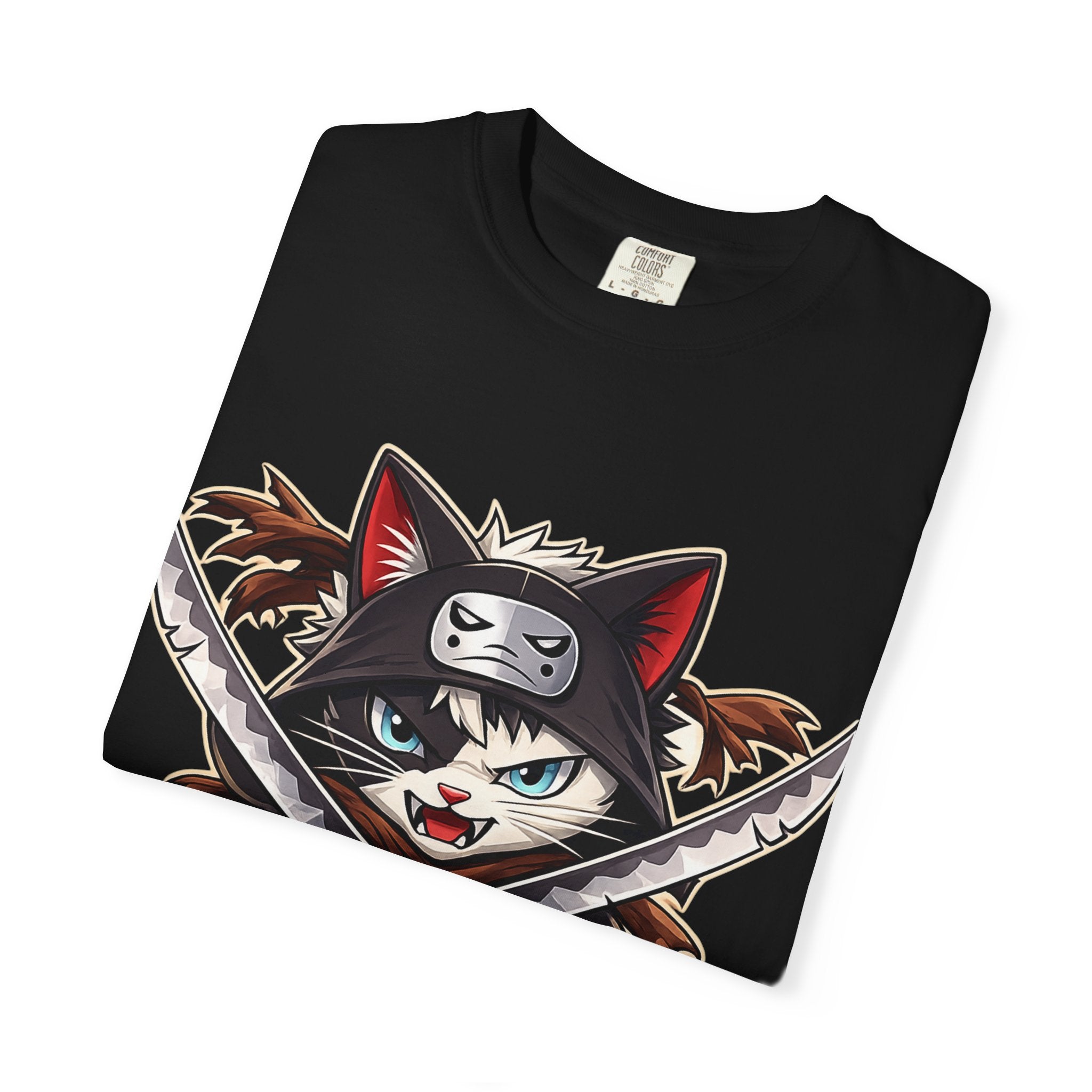 Double the Fury Cat T-Shirt — Fierce Cat Holding Two Swords