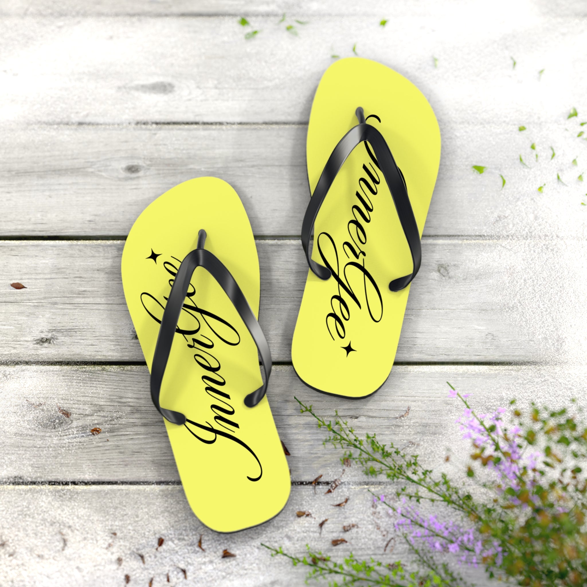 Yellow 'InnerGee' Script Flip Flops – Beach Sandals with Stylish Script Logo