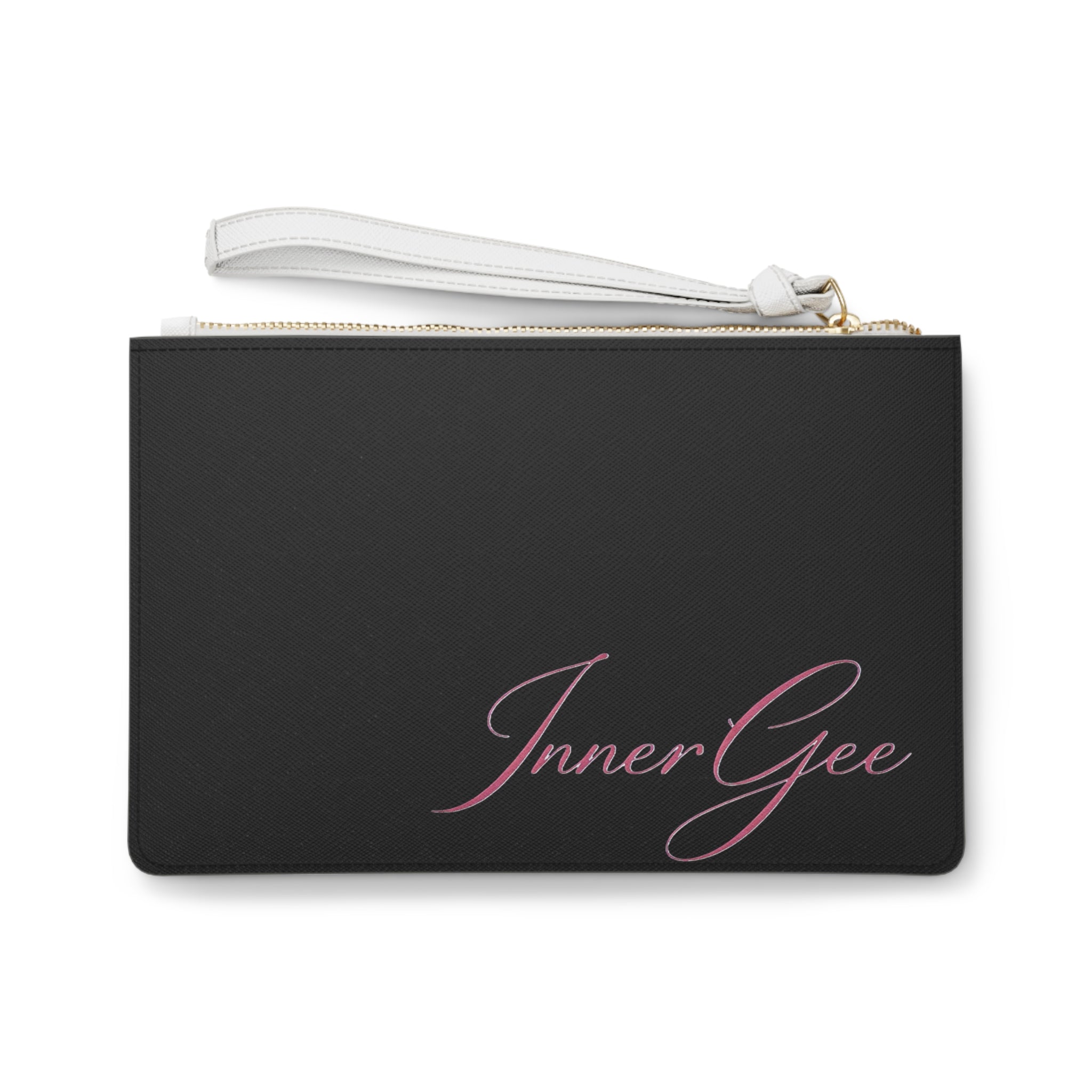 InnerGee Script Clutch Bag — Elegant Black Wristlet Purse
