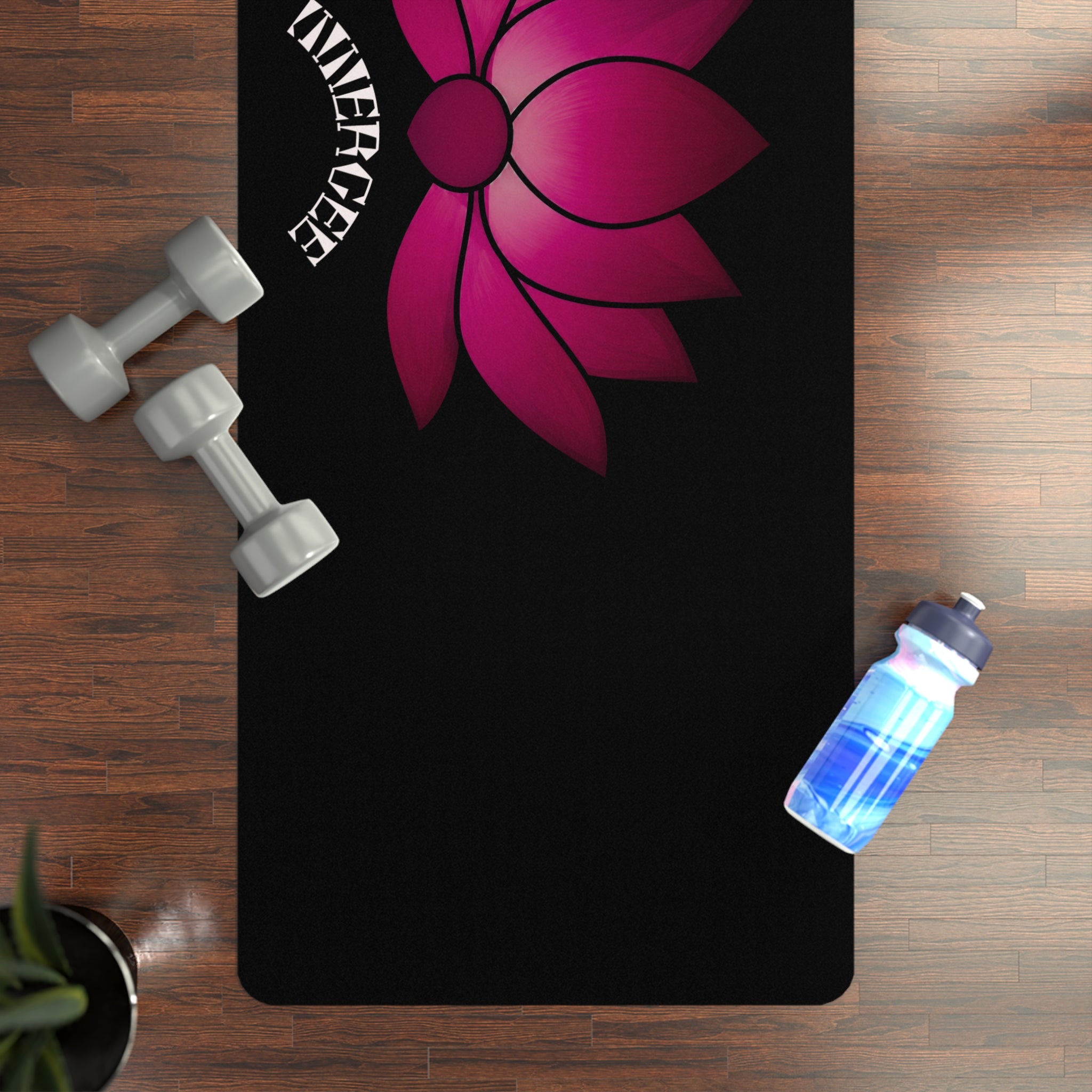 Pink Lotus Rubber Yoga Mat — 'innergee' Centered Black Mat