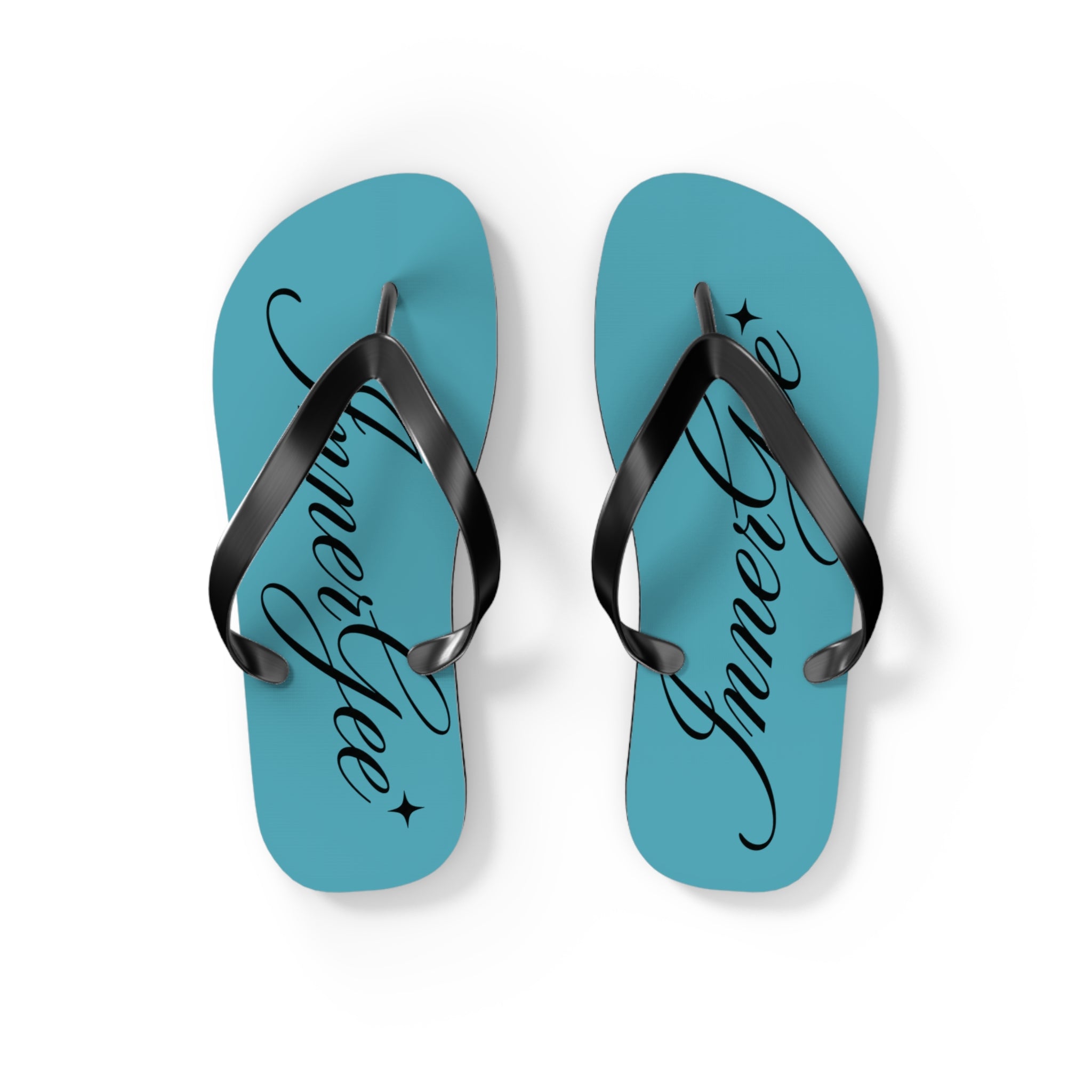 Innergee Turquoise Script Flip Flops –  Beach Sandals