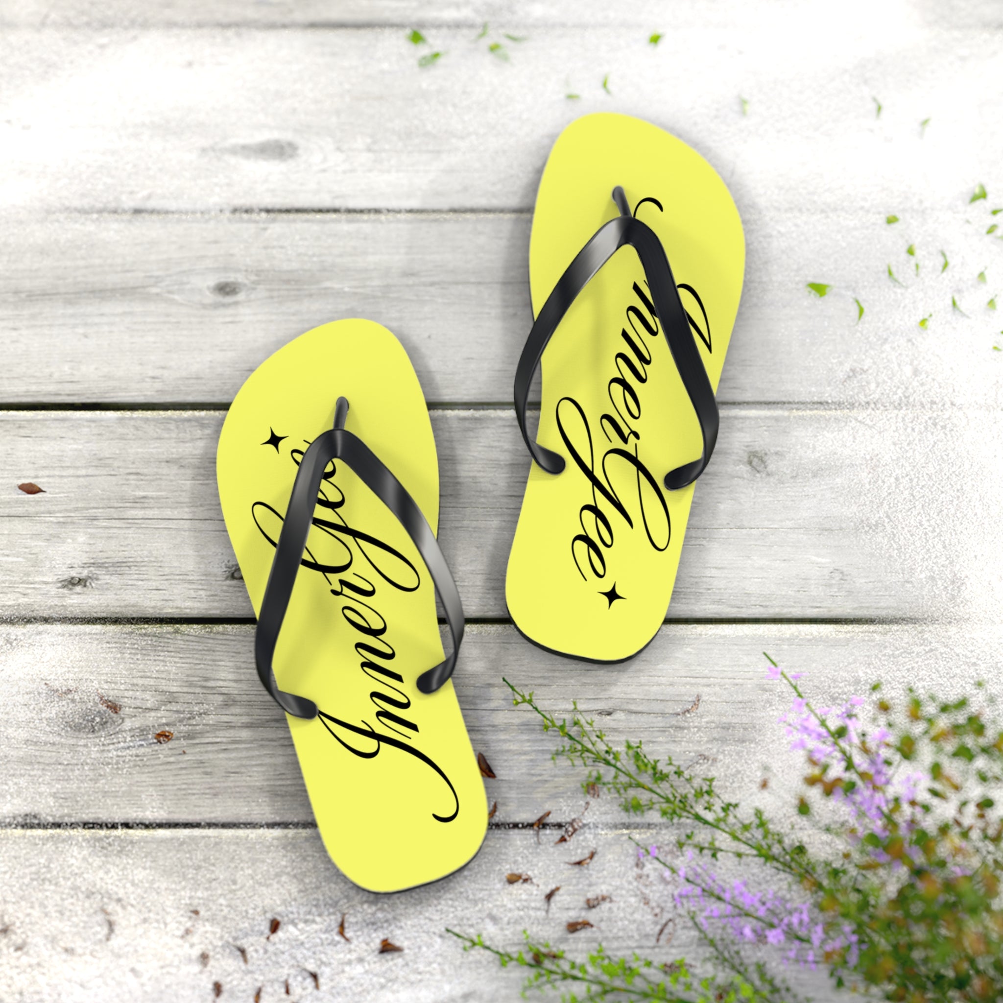 Yellow 'InnerGee' Script Flip Flops – Beach Sandals with Stylish Script Logo