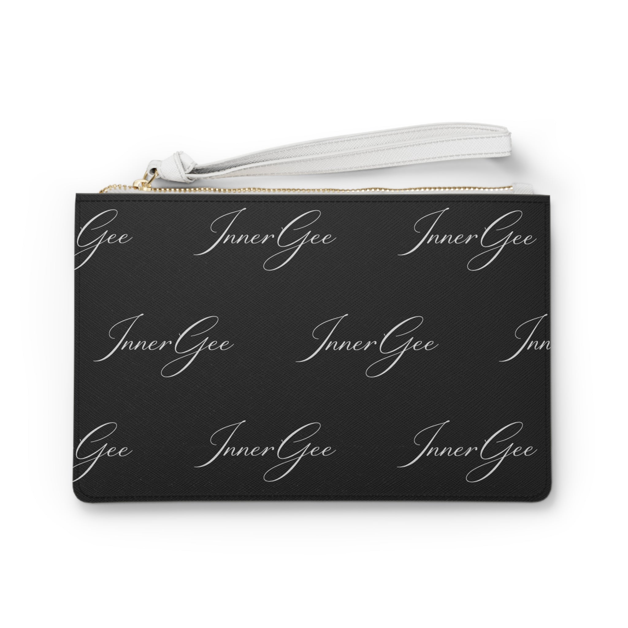InnerGee Script Logo Clutch Bag — Black Monogram Wristlet Purse