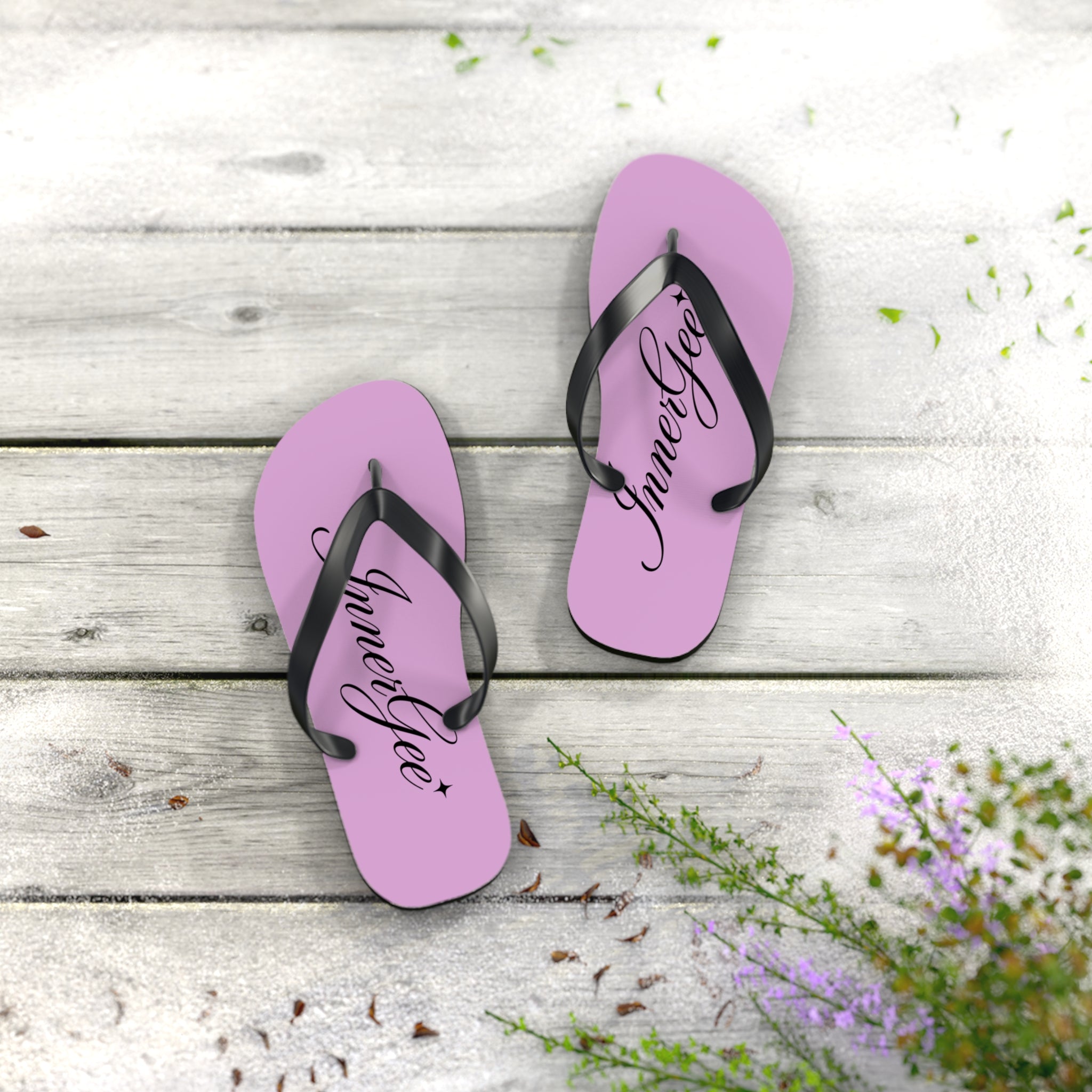 Innergee Pink Script Flip Flops –  Beach Sandals