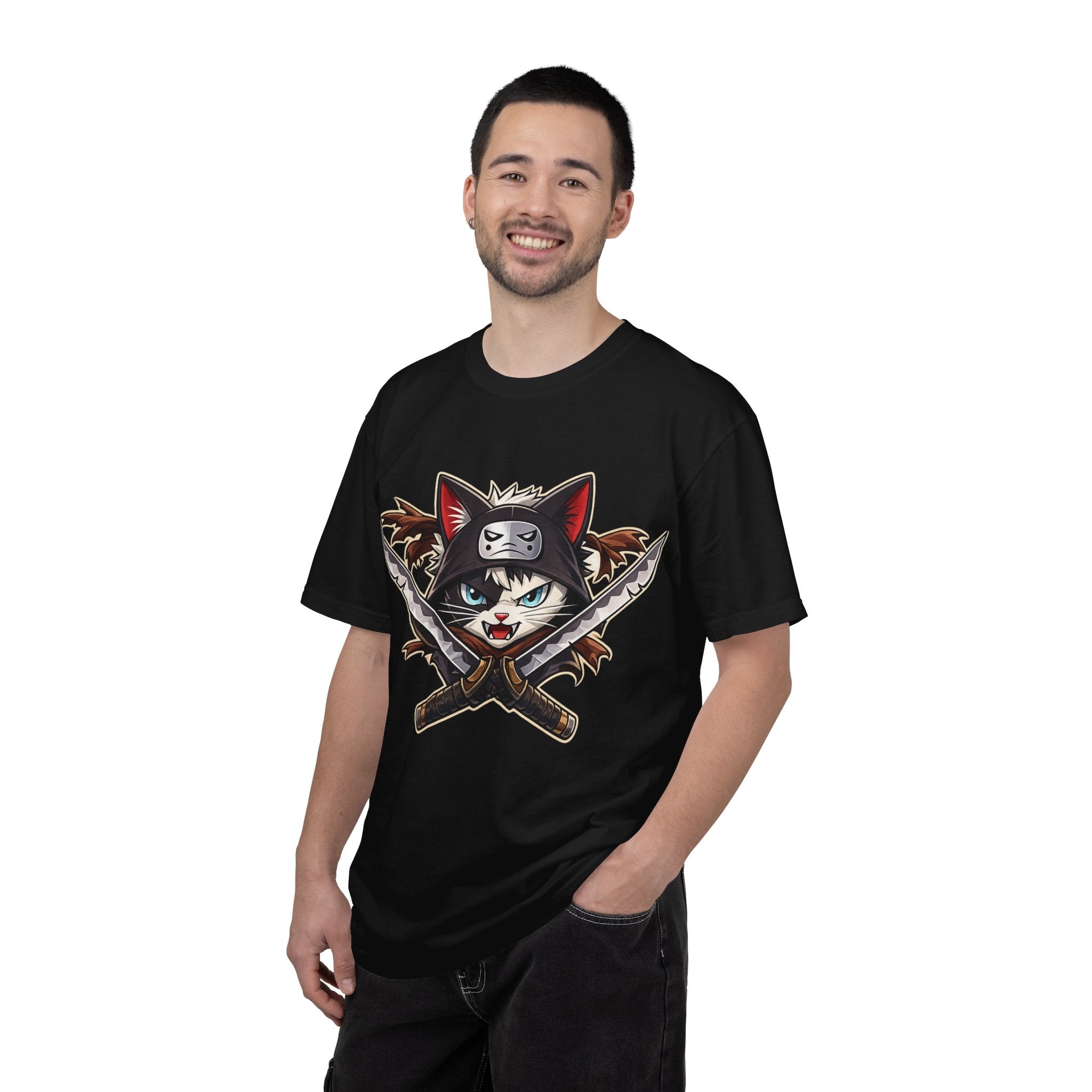 Double the Fury Cat T-Shirt — Fierce Cat Holding Two Swords