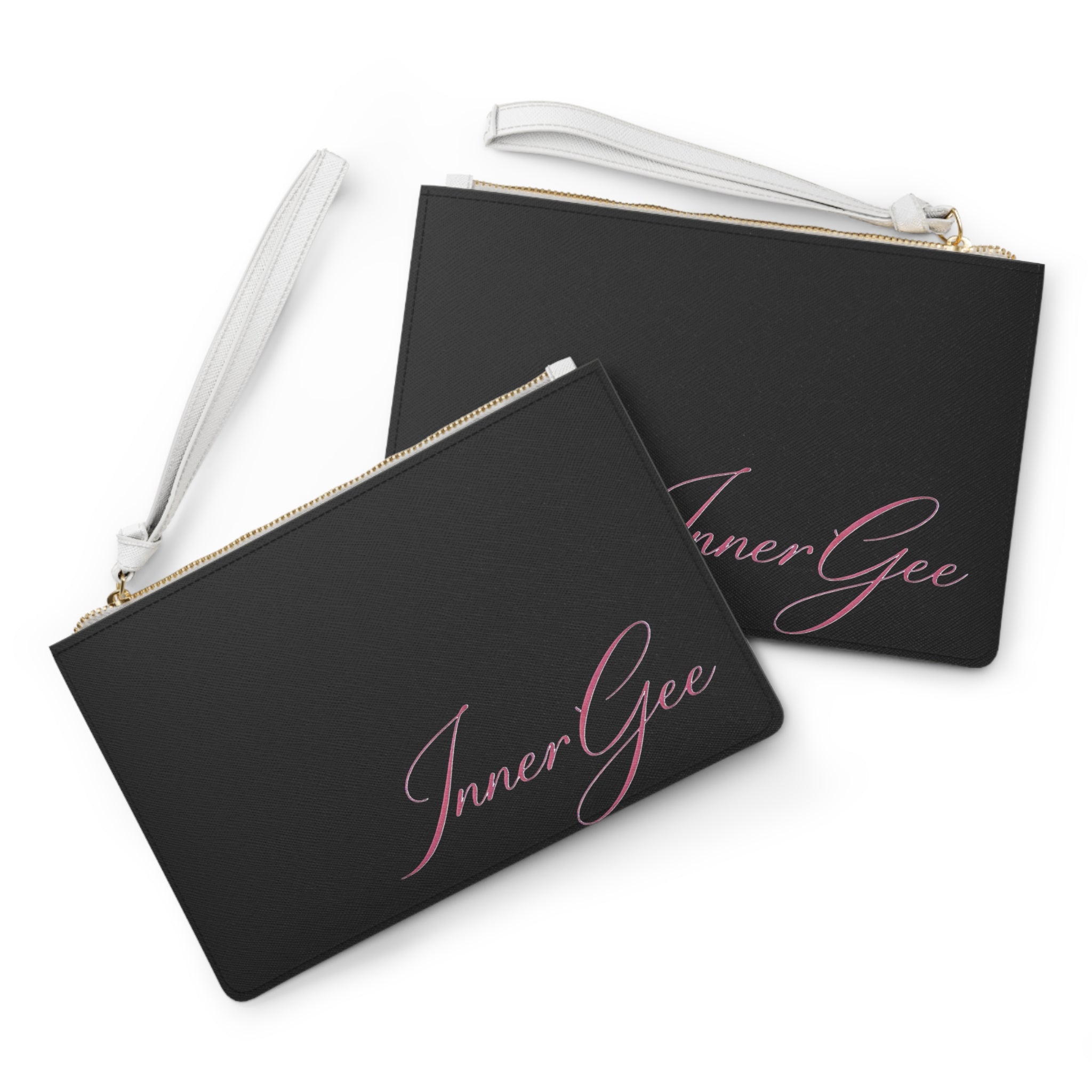 InnerGee Script Clutch Bag — Elegant Black Wristlet Purse