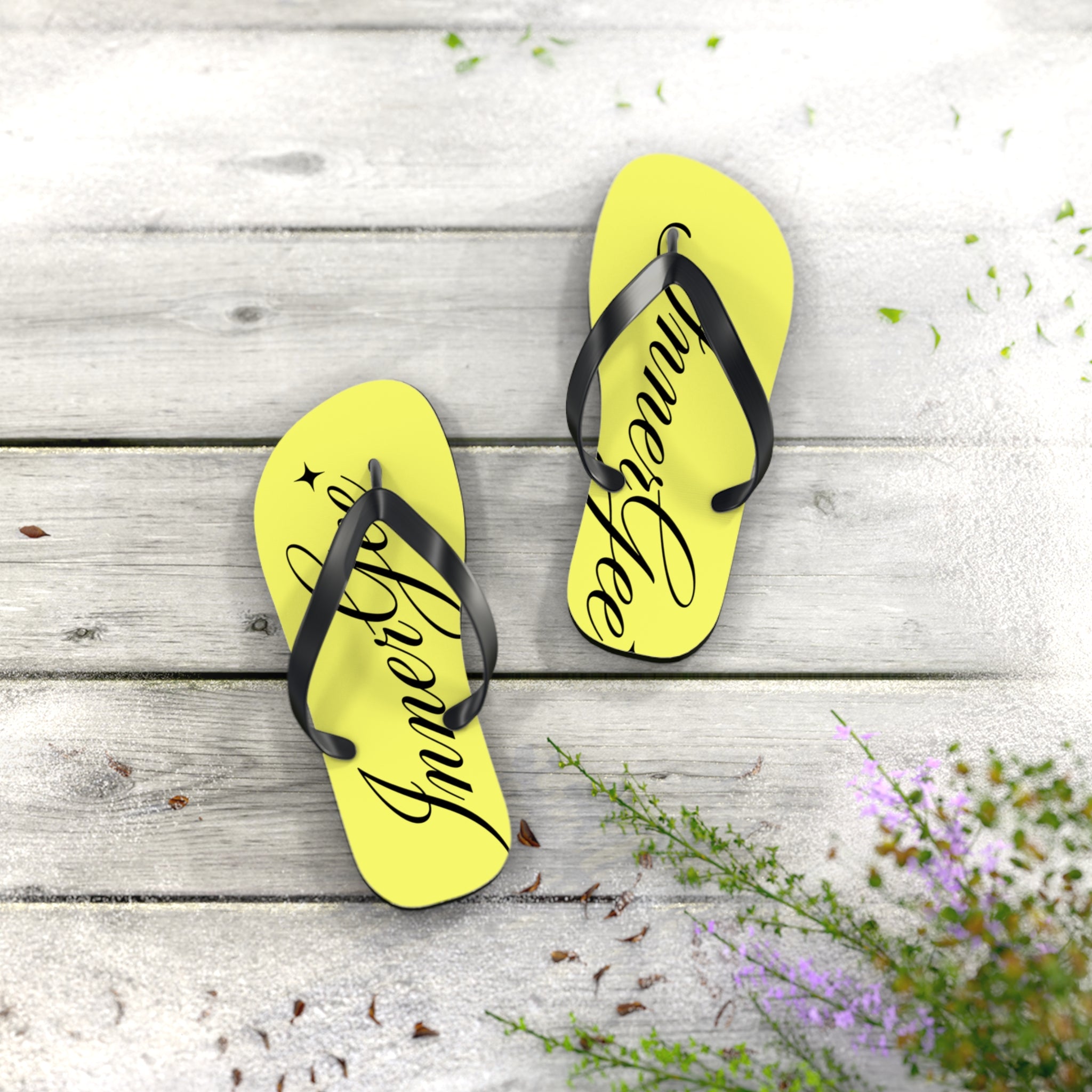 Yellow 'InnerGee' Script Flip Flops – Beach Sandals with Stylish Script Logo