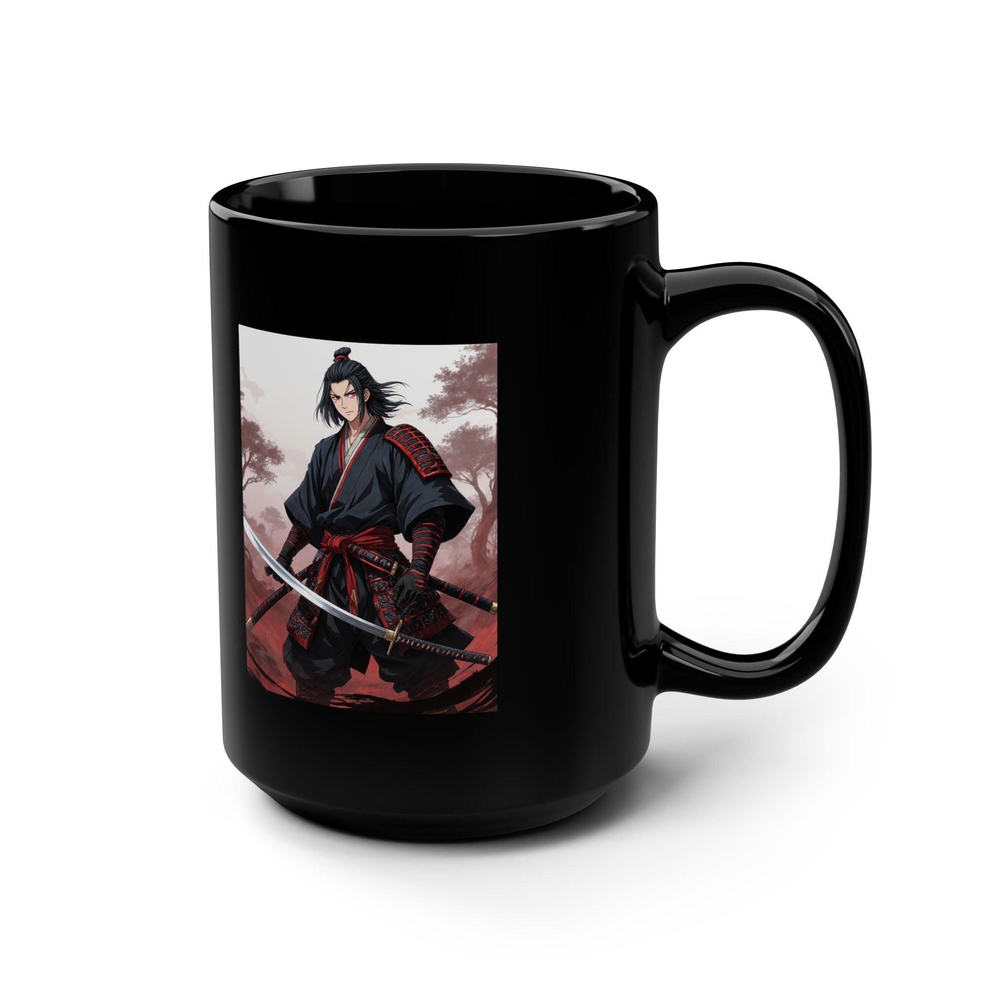 Fire Samurai Kanji Black Mug — 15oz Ceramic
