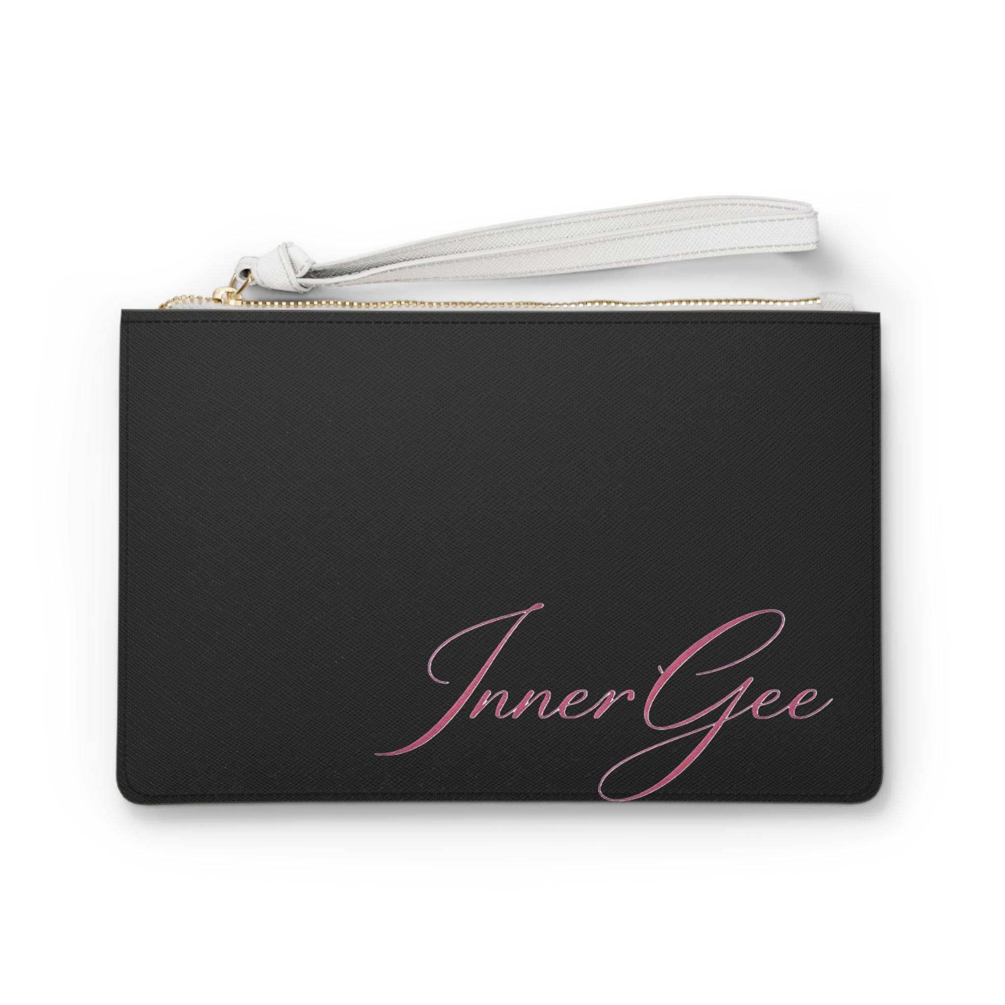 InnerGee Script Clutch Bag — Elegant Black Wristlet Purse
